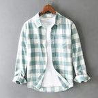 Men's plaid shirt brushed cotton check pattern button-down with chest pocket