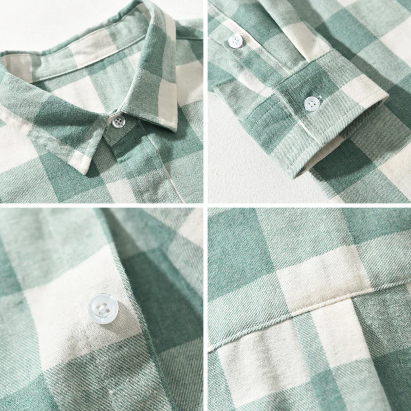 Men's plaid shirt brushed cotton check pattern button-down with chest pocket