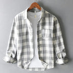 Men's plaid shirt brushed cotton check pattern button-down with chest pocket