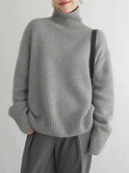 Women turtleneck sweater relaxed fit in beige knit