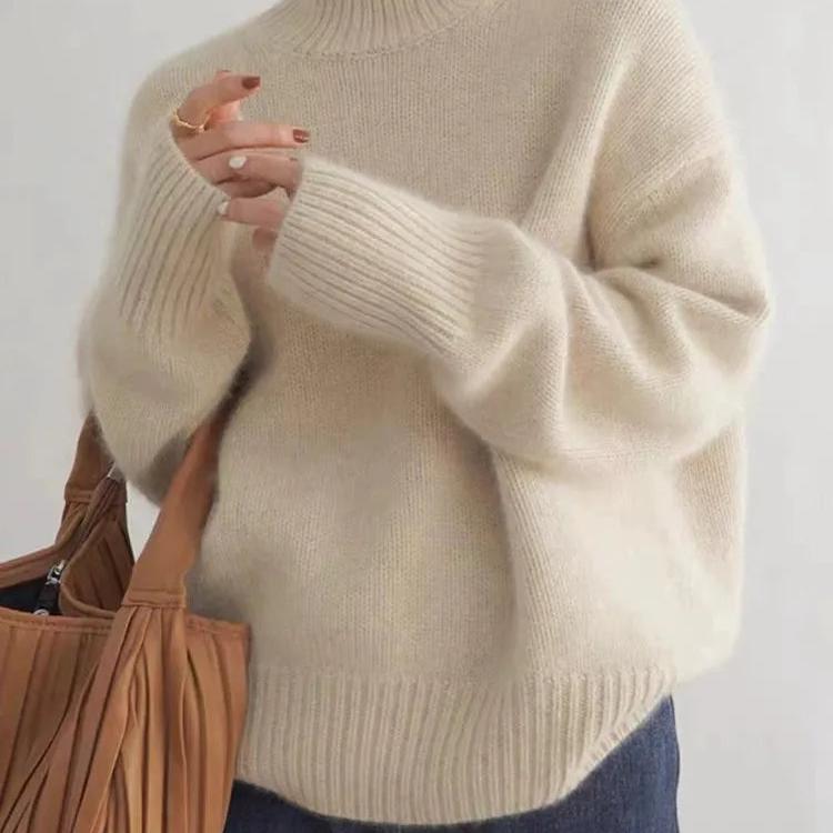 Women's cashmere turtleneck sweater oversized fit, soft warm knit pullover