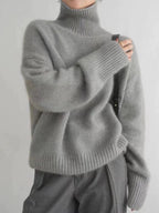 Women turtleneck sweater relaxed fit in beige grey and khaki