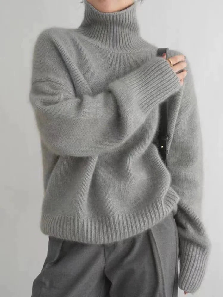 Women turtleneck sweater relaxed fit in beige grey and khaki