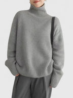 Women high collar sweater in neutral tones, slim silhouette turtleneck knitwear