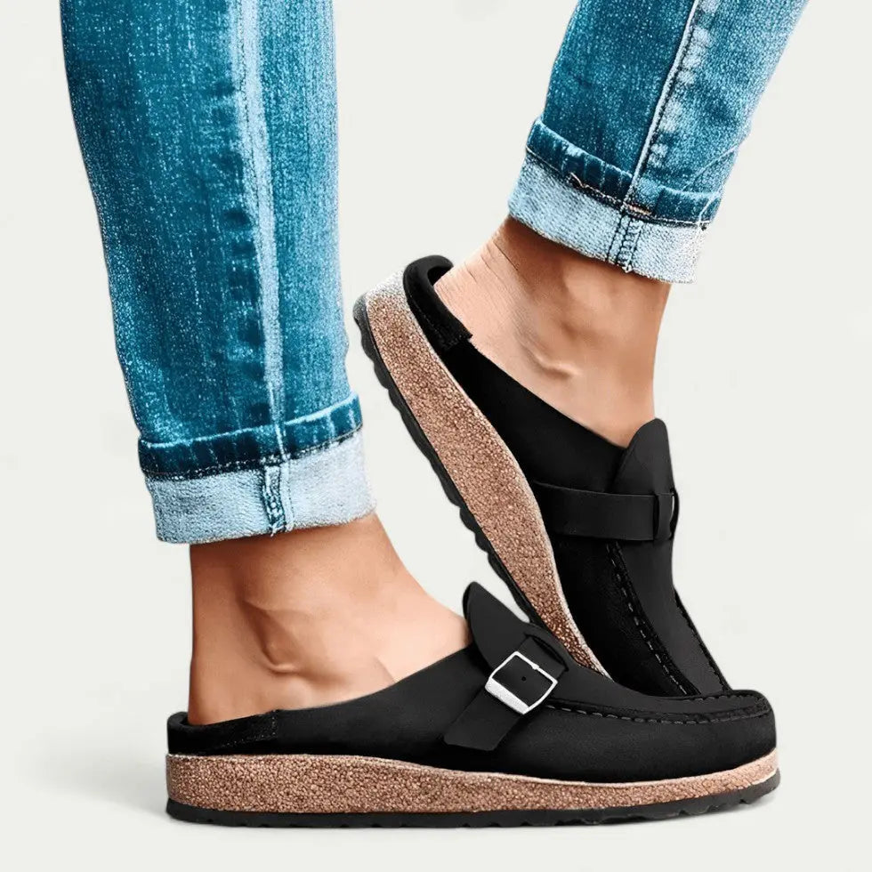 Women Mules Buckle Detail Flat Comfort Slip On Backless Shoes