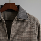Men cotton blend sport jacket tailored fit with micro-check pattern and full zip