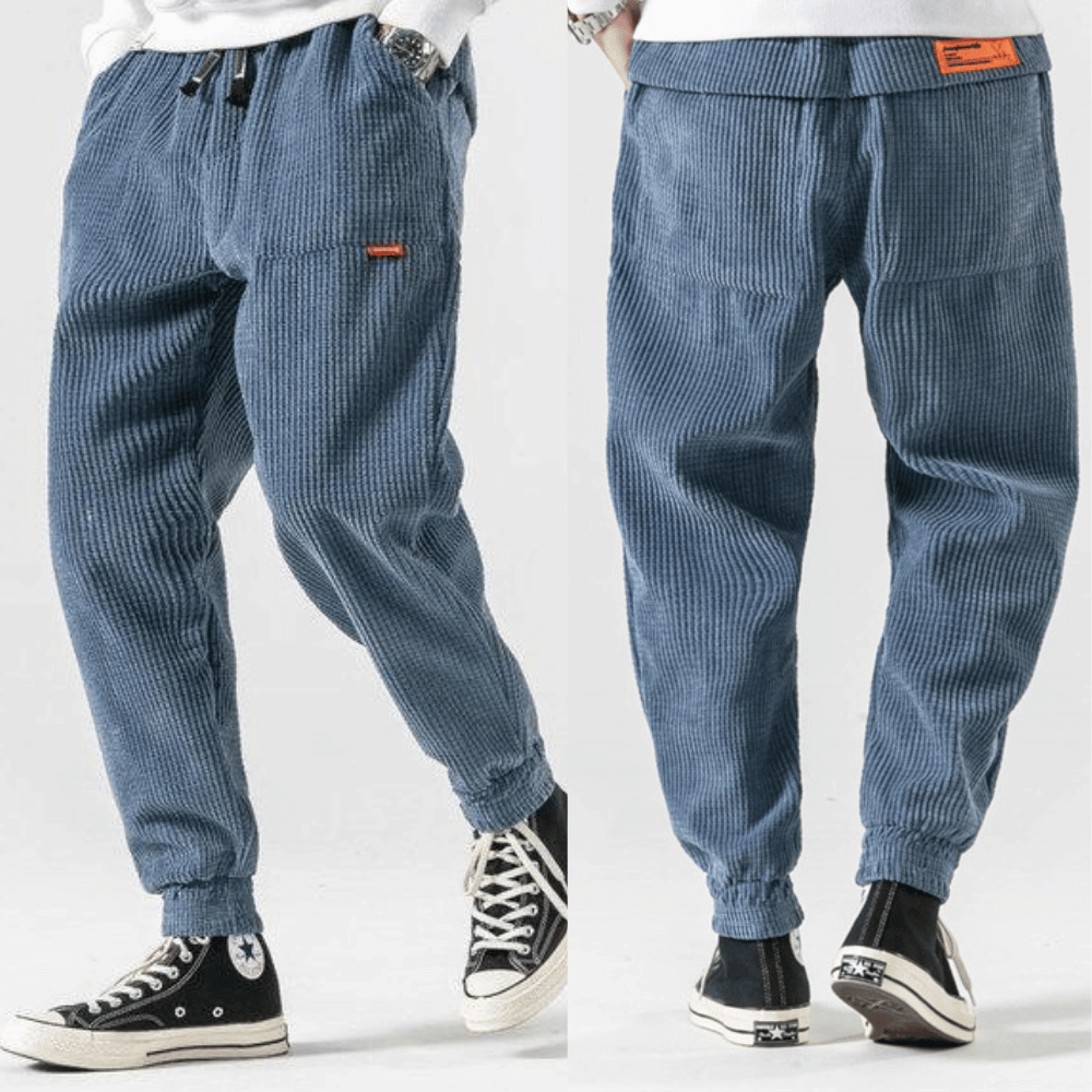 Men's corduroy pants relaxed fit with elastic ankle jogger style