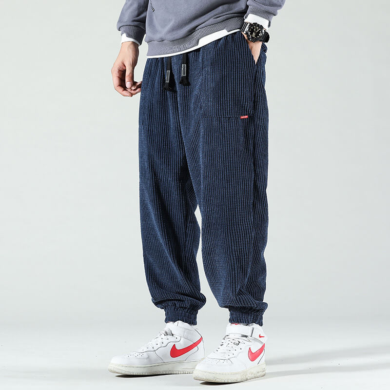 Men's corduroy pants relaxed fit with elastic ankle jogger style