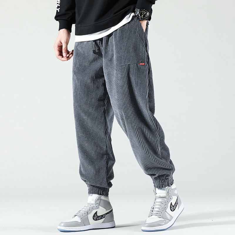 Men's corduroy pants relaxed fit with elastic ankle jogger style