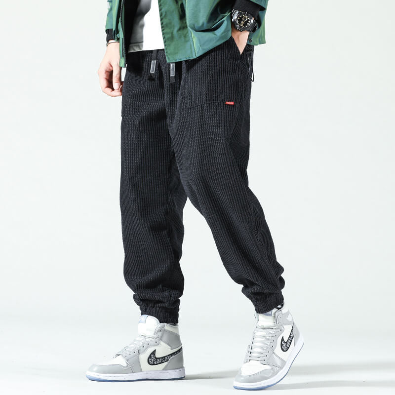 Men's corduroy pants relaxed fit with elastic ankle jogger style