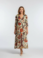 Women floral midi dress V neck long sleeve relaxed fit allover floral print