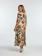 Women floral midi dress V neck long sleeve relaxed fit allover floral print