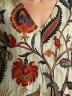 Women floral midi dress V neck long sleeve relaxed fit allover floral print