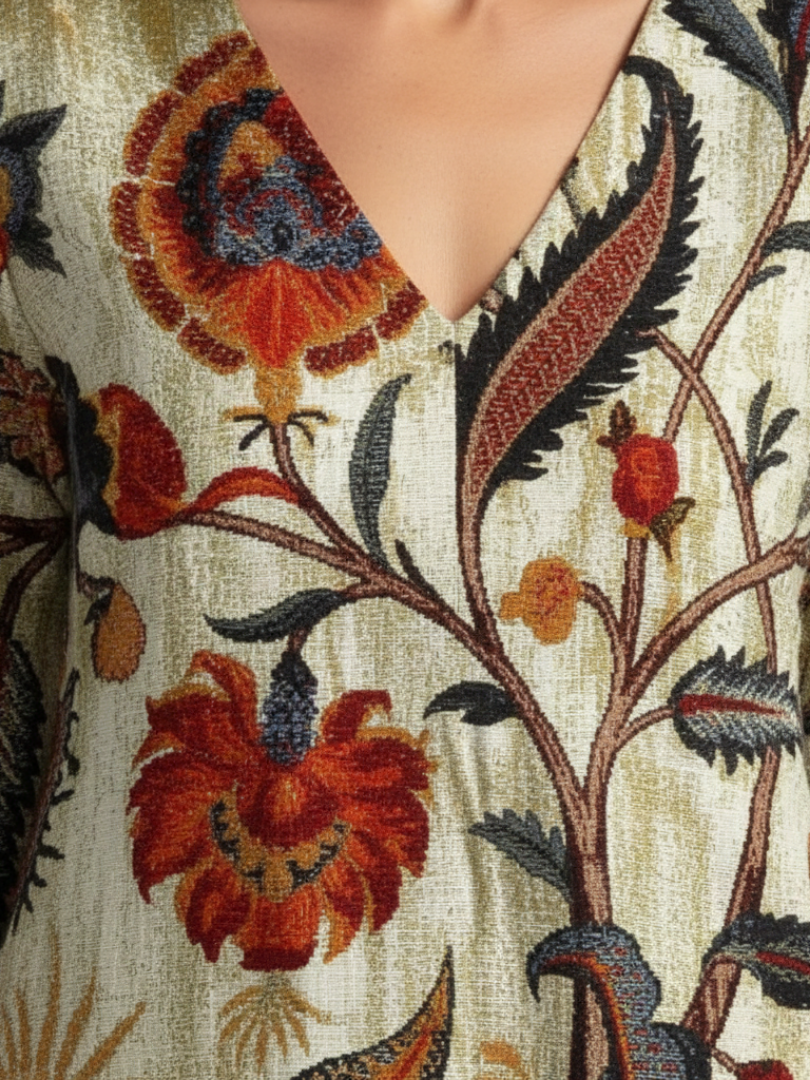 Women floral midi dress V neck long sleeve relaxed fit allover floral print