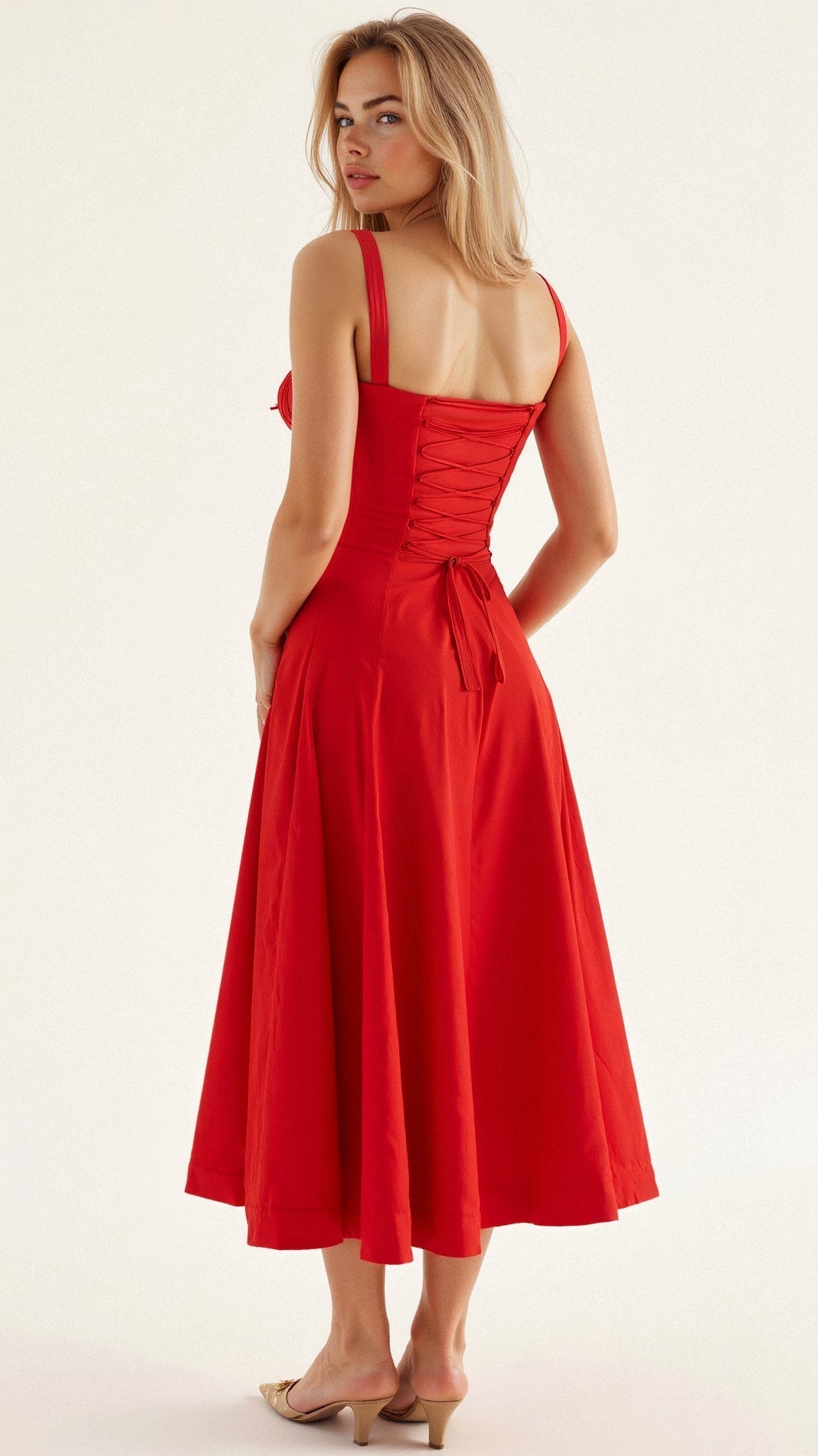Women's floral midi dress with corset bodice and side slit skirt