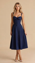 Women's floral midi dress with corset bodice and side slit skirt