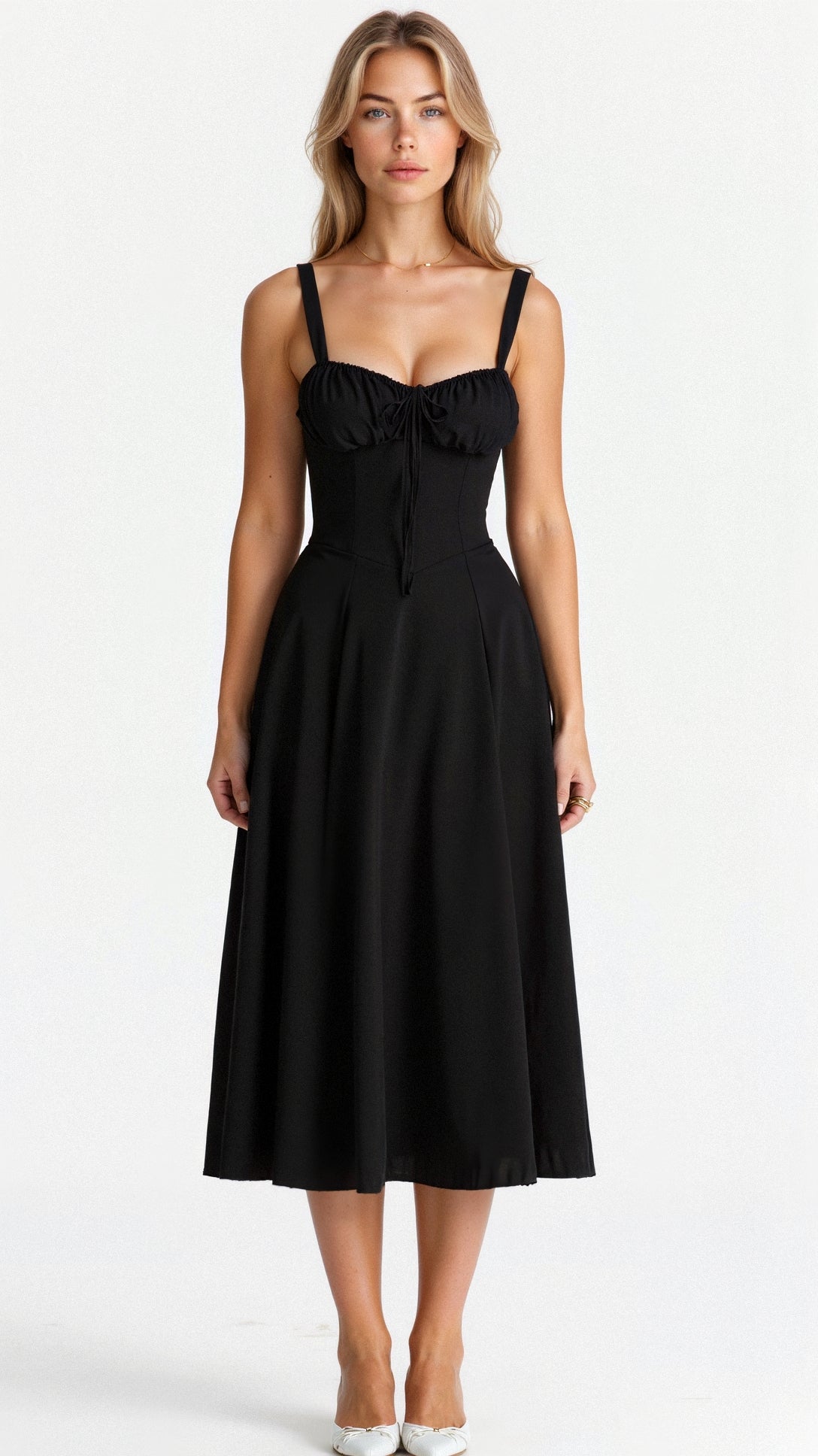 Women's floral midi dress with corset bodice and side slit skirt