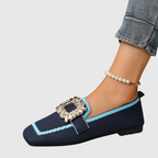 Women's square toe loafers with decorative strap slip-on flat sole