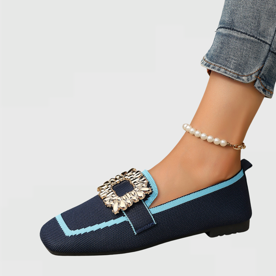 Women's square toe loafers with decorative strap slip-on flat sole