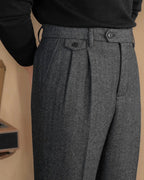 Men's herringbone wool trousers high waist pleated front tailored fit
