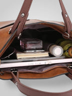 Women leather shoulder bag with magnetic snap closure and adjustable strap