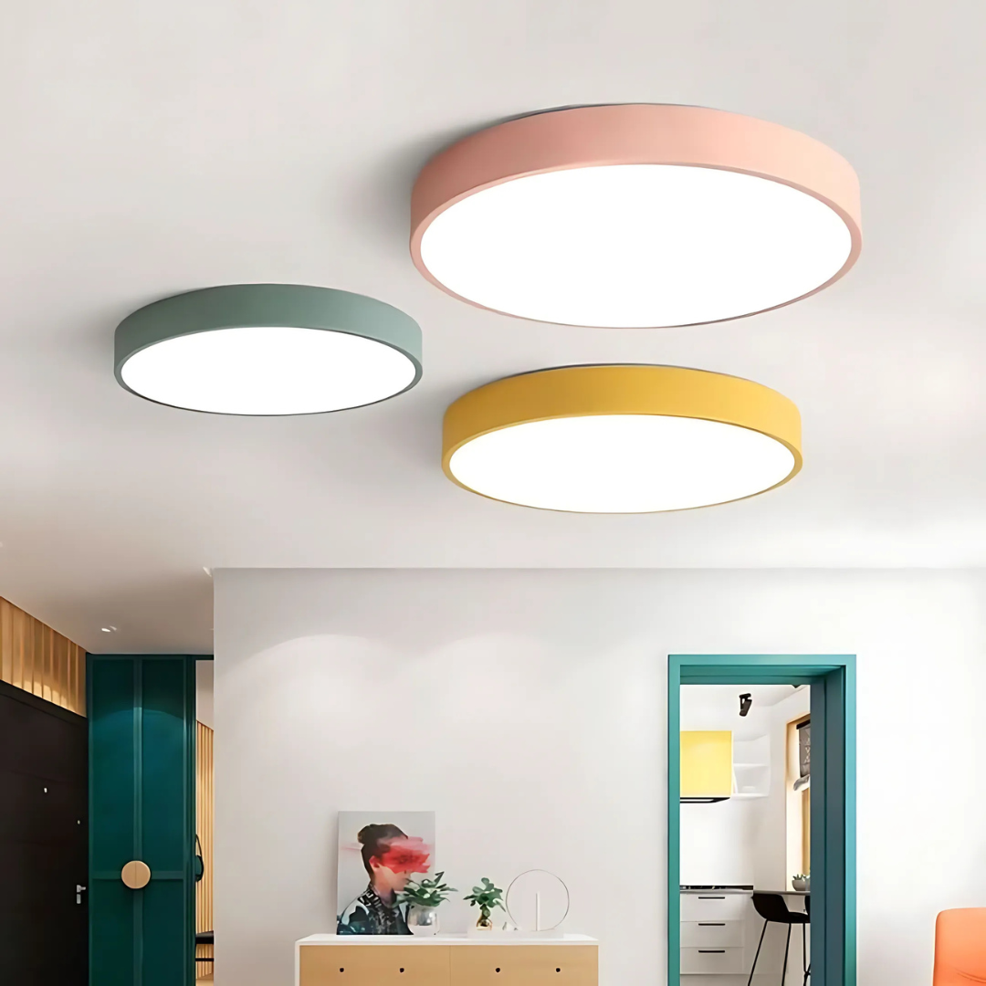 Scandinavian wood LED ceiling light, round modern indoor flush mount