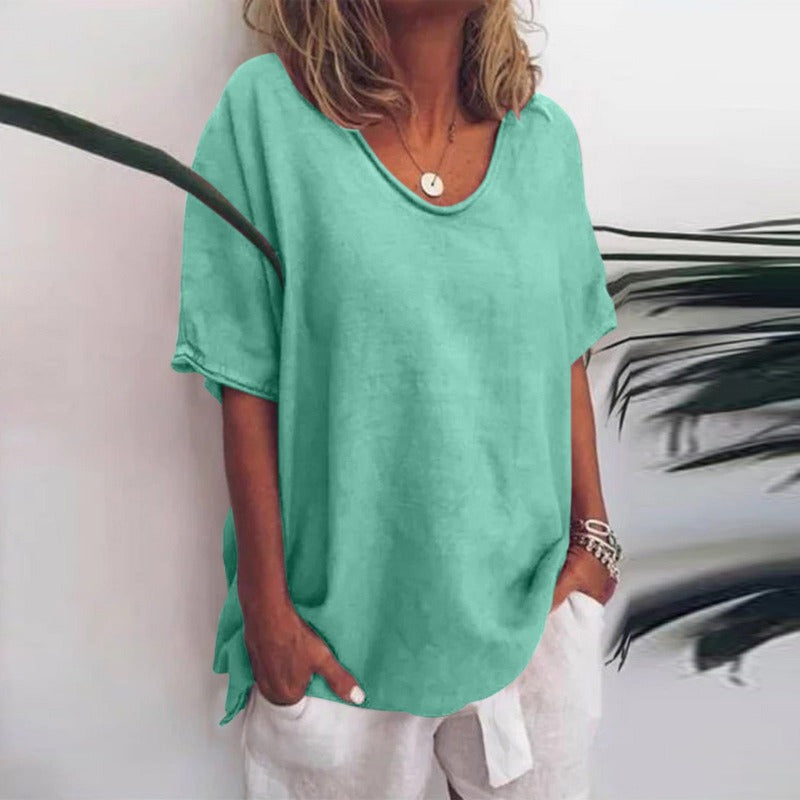Women's oversized t-shirt loose fit V-neck cotton summer top