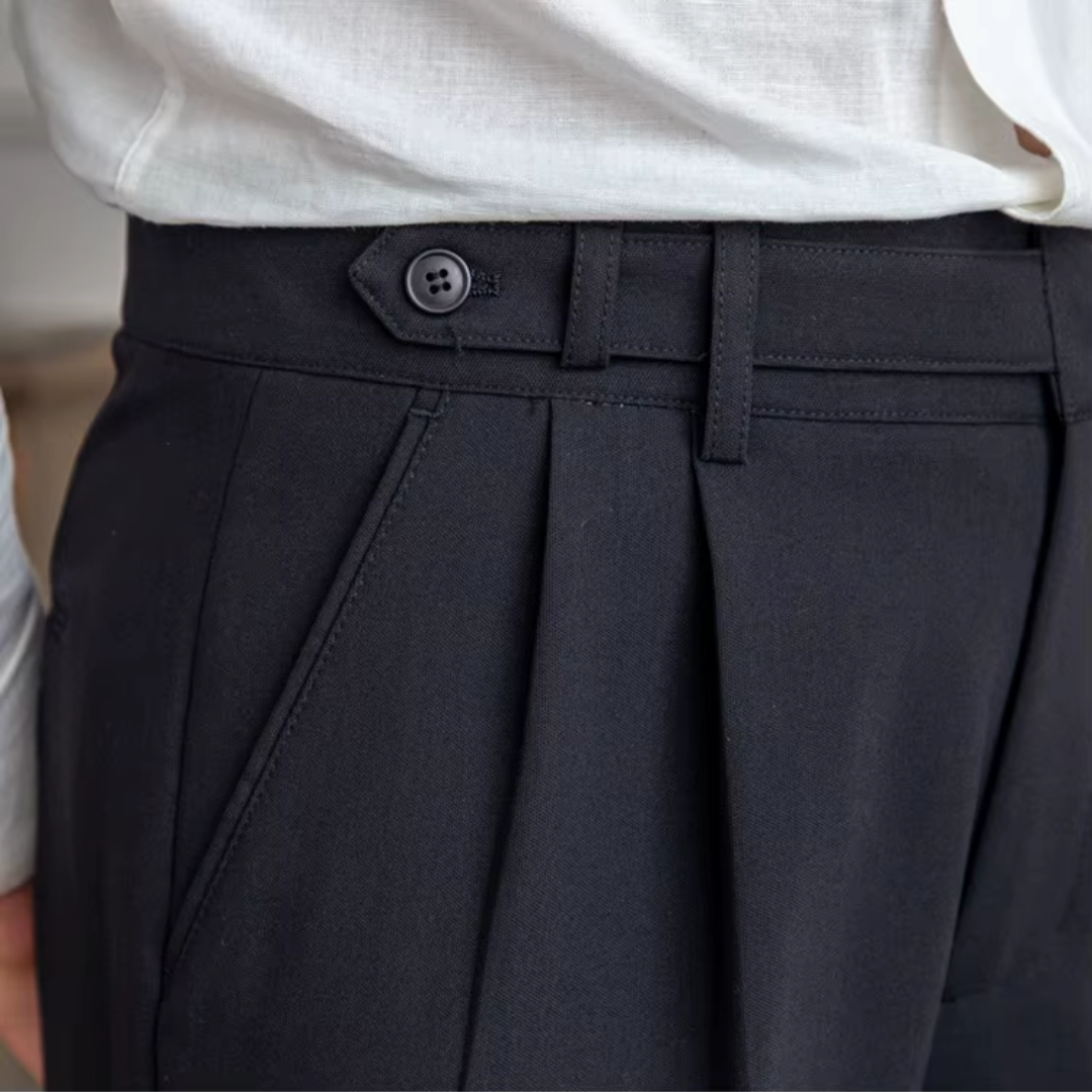 Men pleated high waist chino trousers in classic tailored fit