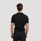 Men's knitted cotton ribbed polo shirt with button collar, short sleeves