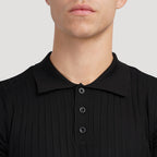 Men's knitted cotton ribbed polo shirt with button collar, short sleeves