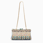 Crystal evening clutch bag gold and blue rhinestone ornament pattern, women's formal clutch