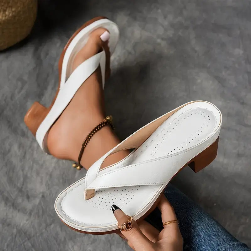 Block heel flip flops women's toe-post sandals lightweight summer