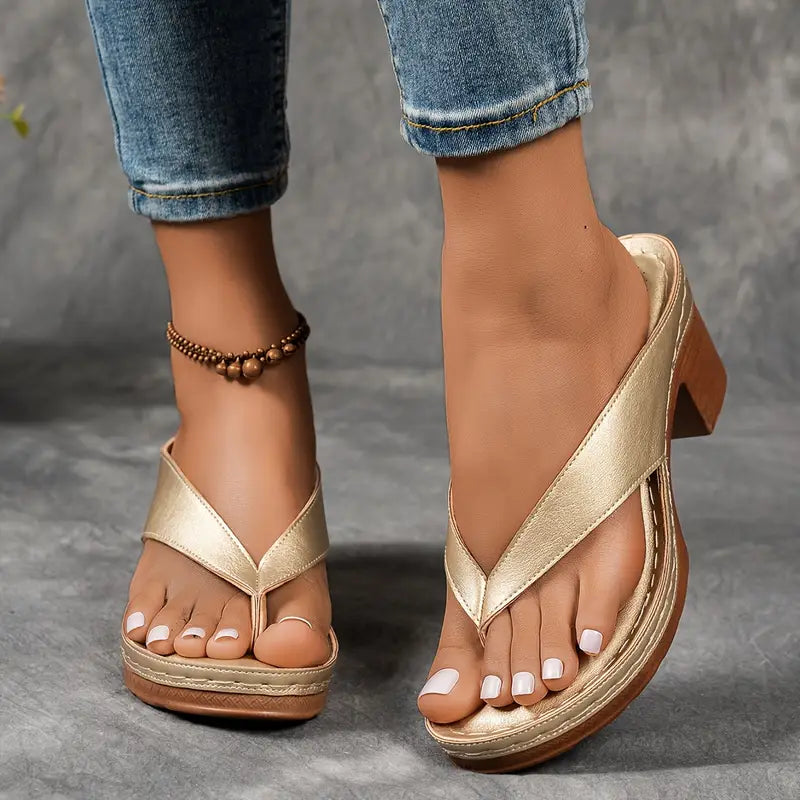 Block heel flip flops women's toe-post sandals lightweight summer