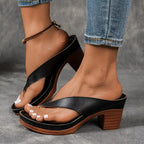 Block heel flip flops women's toe-post sandals lightweight summer