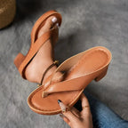 Block heel flip flops women's toe-post sandals lightweight summer