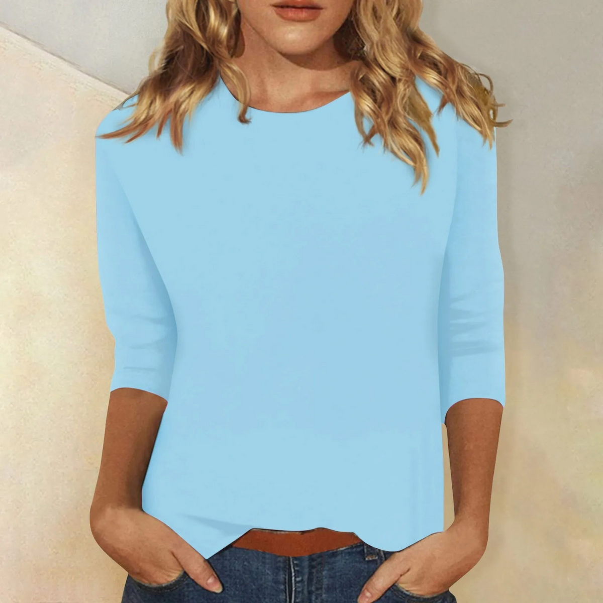 Women round neck top 3/4 sleeve relaxed fit casual everyday wear