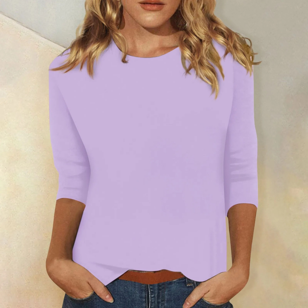 Women round neck top 3/4 sleeve relaxed fit casual everyday wear