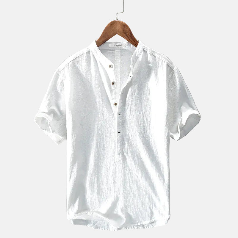 Men's linen shirt casual breathable soft, available in light blue, dark blue, gray and white