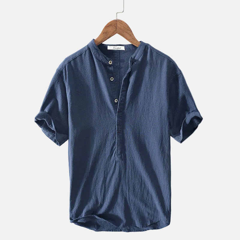 Men's linen shirt casual breathable soft, available in light blue, dark blue, gray and white