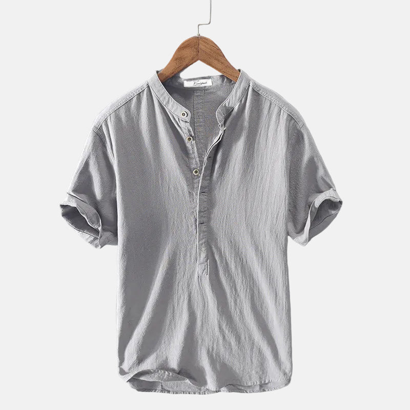 Men's linen shirt casual breathable soft, available in light blue, dark blue, gray and white