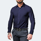 Men's wrinkle-free stretch dress shirt slim fit, available in Black, White and Light Blue