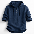 Men's linen shirt relaxed fit with adjustable drawstring hood, lightweight breathable
