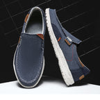 Canvas slip-on loafers with cushioned insole in khaki blue and grey