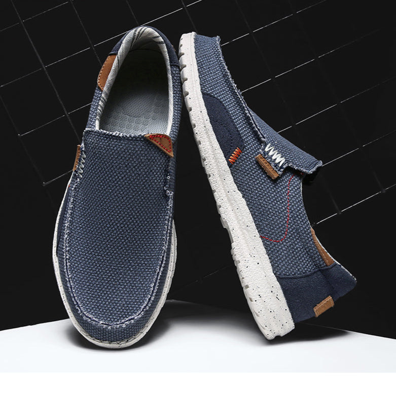 Canvas slip-on loafers with cushioned insole in khaki blue and grey