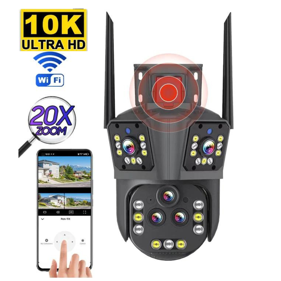 WiFi security camera 10K 20MP with 20x optical zoom and 5 lenses, outdoor surveillance