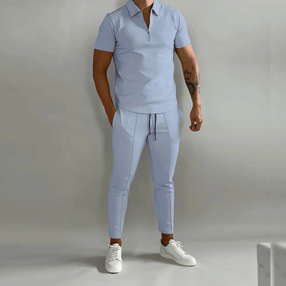 Men's Lounge Set Zip | Comfortable Two-Piece Shirt