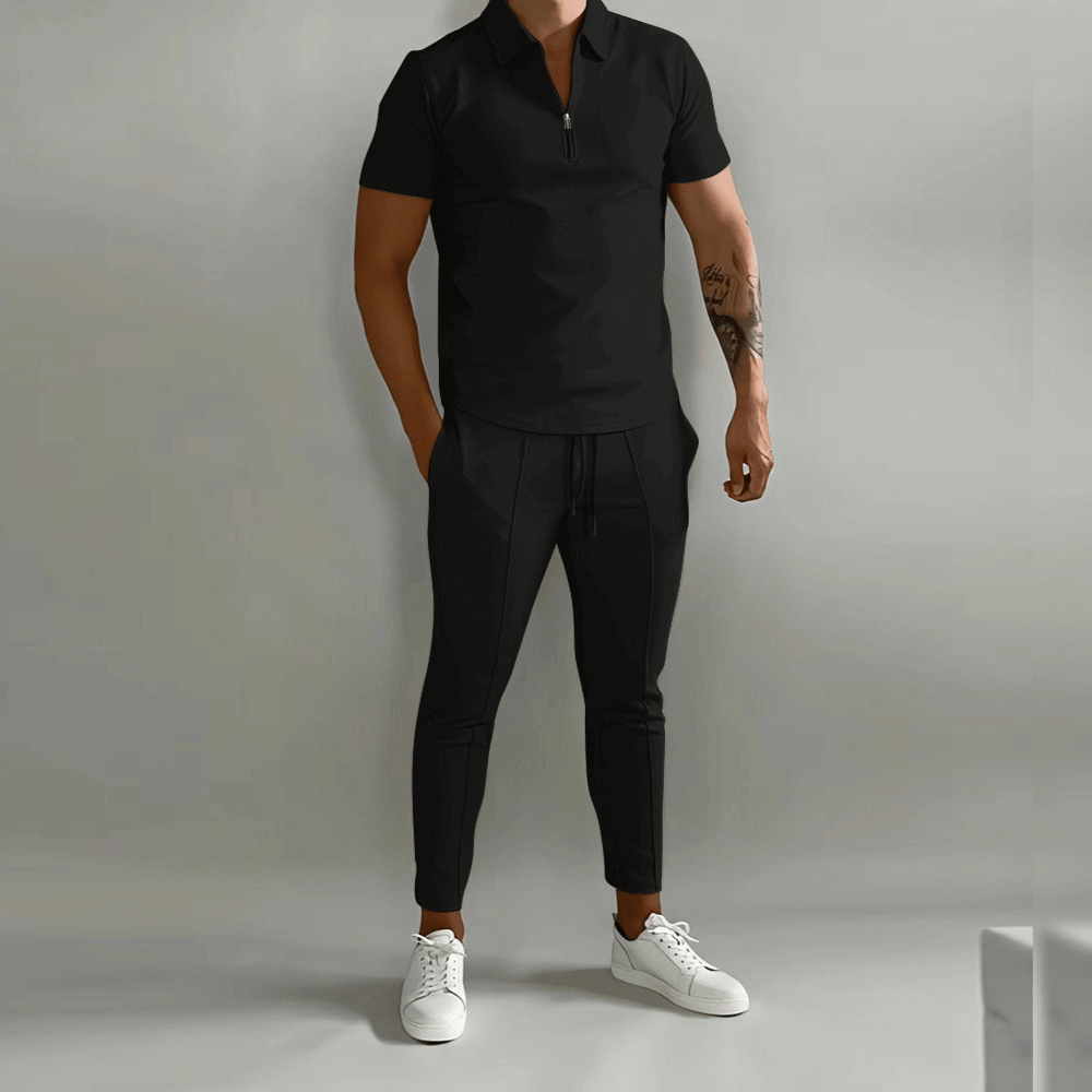 Men's Lounge Set Zip | Comfortable Two-Piece Shirt