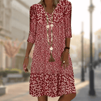 Women's elegant comfortable dress, versatile silhouette, available in Blue, Red, Brown, Green