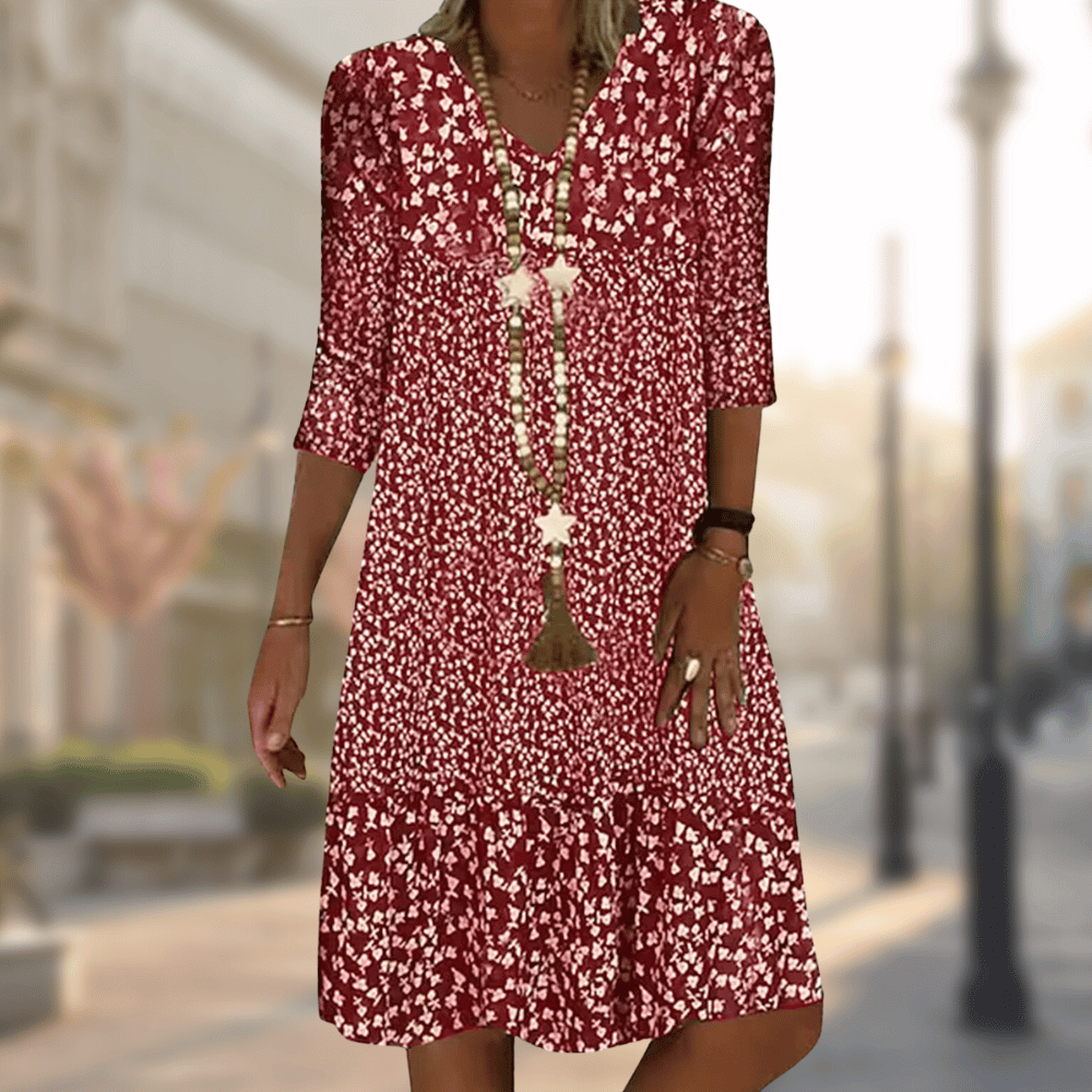Women's elegant comfortable dress, versatile silhouette, available in Blue, Red, Brown, Green