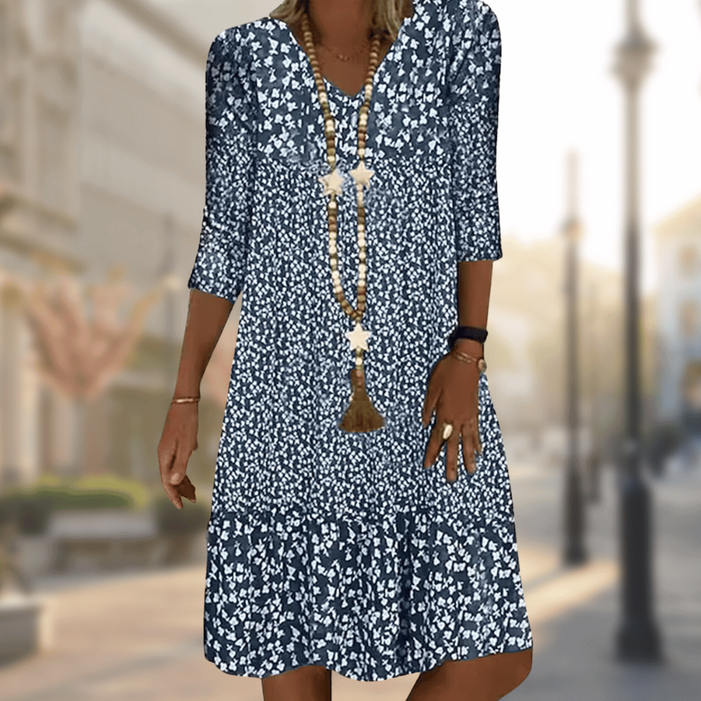 Women's elegant comfortable dress, versatile silhouette, available in Blue, Red, Brown, Green